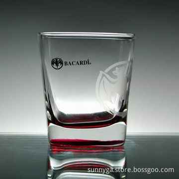 Special Type Whiskey Glass with Logo, Red Bottom and 340mL Capacity, Measures 87 x 70 x 92mm